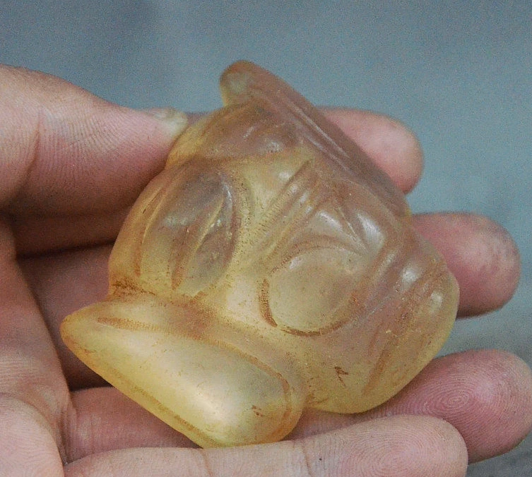 Старый Китай Хуншань культура Кристалл Стекло Мужская Голова Статуя Статуэтка