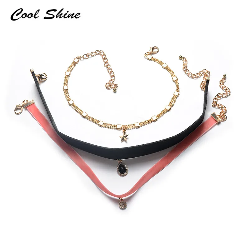 Ojshang New 2016 Three Rope Chain Fashion Collar Necklaces &amp Pendants Gem Choker Statement Necklace Maxi Jewelry Free Shipping |