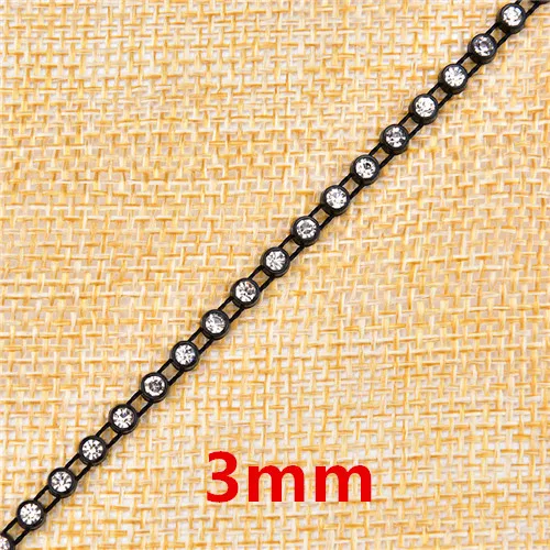 black color 3mm 10 Ярд/Лот, стразы, отделка, Прозрачный кристаллический камень, цепочка, 2,5-5 мм, белый, черный, Круглый, украшение, лента, пришивка, сделай сам, аксессуары - Цвет: black color 3mm