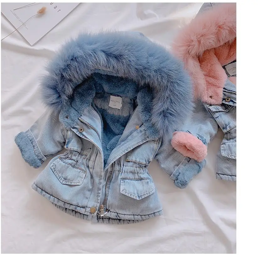 Синий Children's cowboy plus velvet warm jacket - Цвет: Синий