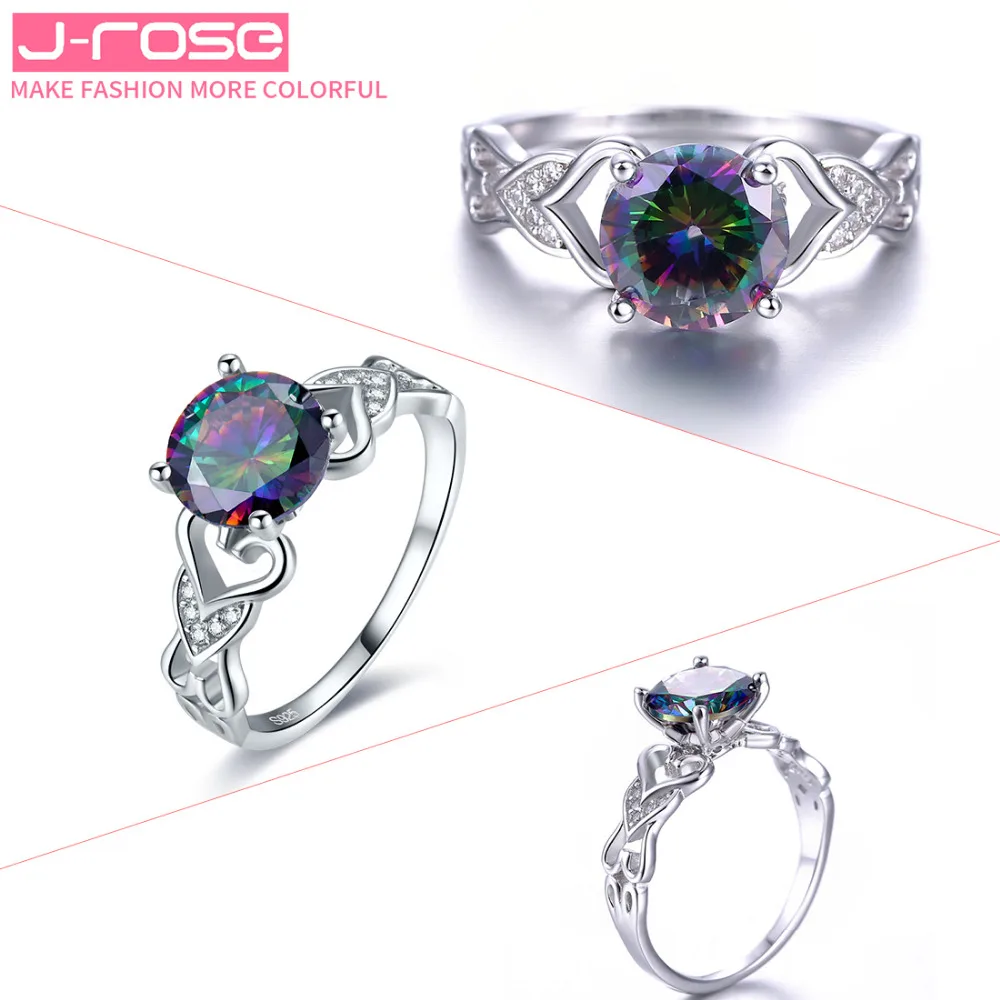 Jrose круглое кольцо 2.95ct Rainbow Fire Mystic CZ Solitaire Настоящее 100% Стерлинговое Серебро 925