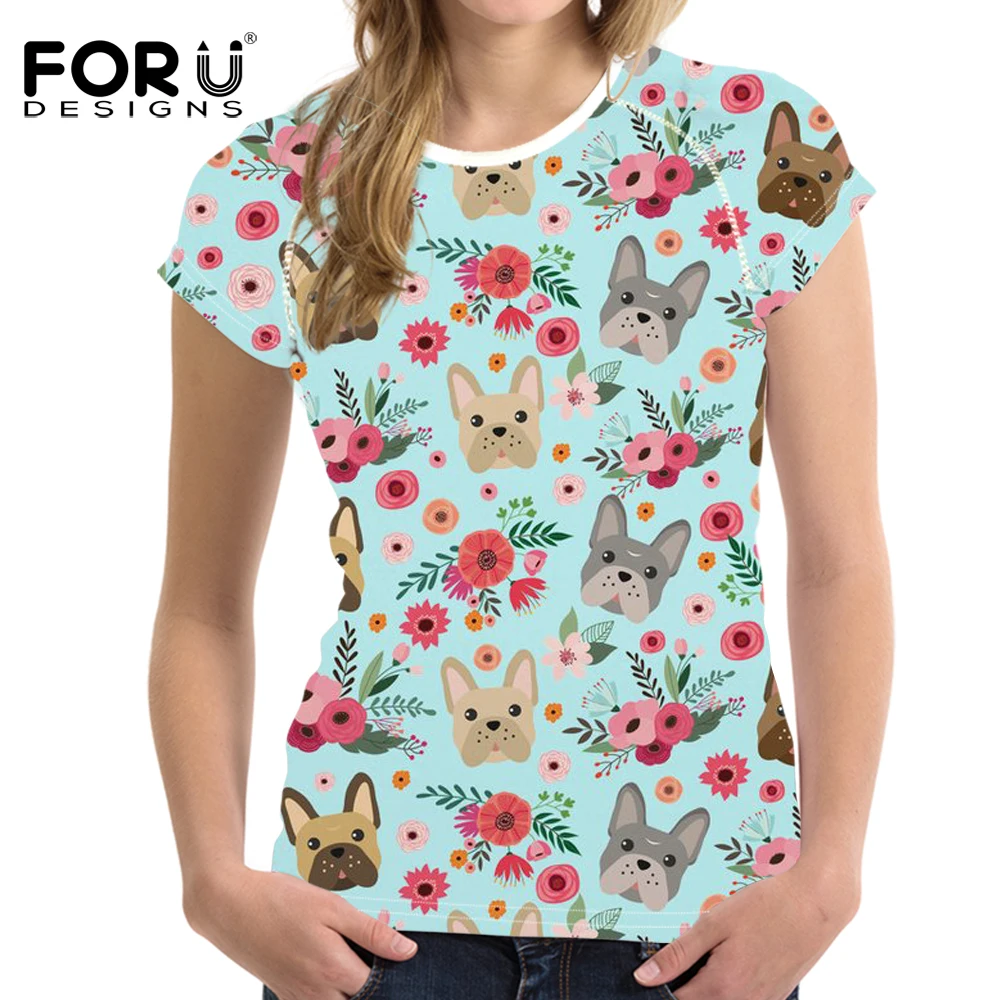 FORUDESIGNS/с рисунком панель в форме французского бульдога женская футболка