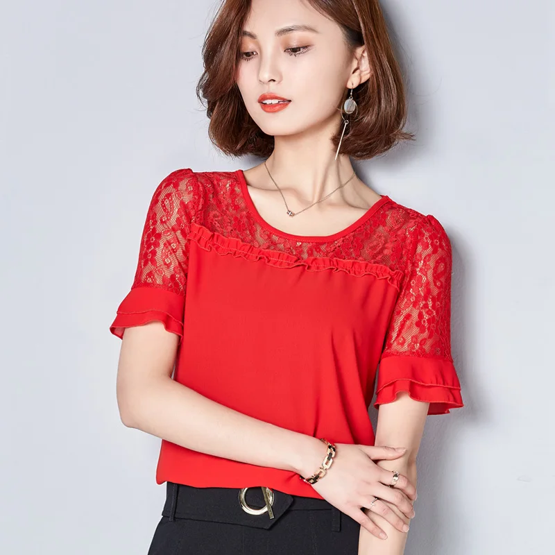 Женщины Блузка Мода 2017 Лето Шифон Плюс Размер Коротким Рукавом Повседневная