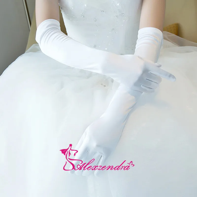 

Alexzendra 2018 In Stock Ivory White Long Satin Finger Drape Bride Wedding Gloves Bridal Gloves Accessories New