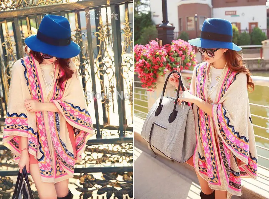 Для женщин Винтаж открытой передней пончо жакет-Болеро для глаз индийский