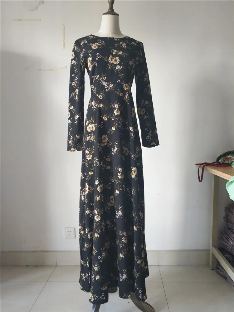 Женское мусульманское платье с цветочным принтом Abaya черное элегантное Кафтан из