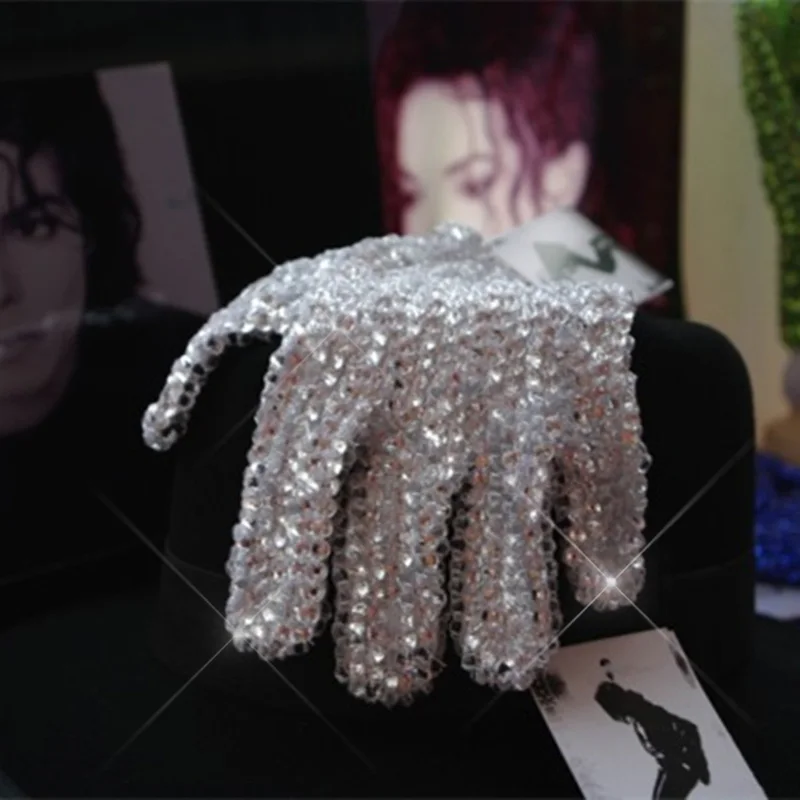 Rare MJ Michael Jackson Both Side Rhinestone Silver Crystal Handmade Glove Collection for Billie Jean Preformance