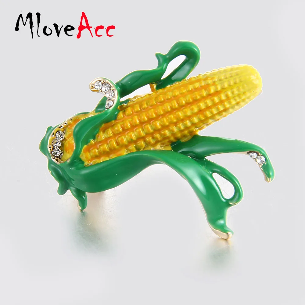 Броши MloveAcc в виде желтой кукурузы зеленые эмалированные Листья Кукурузы брошь