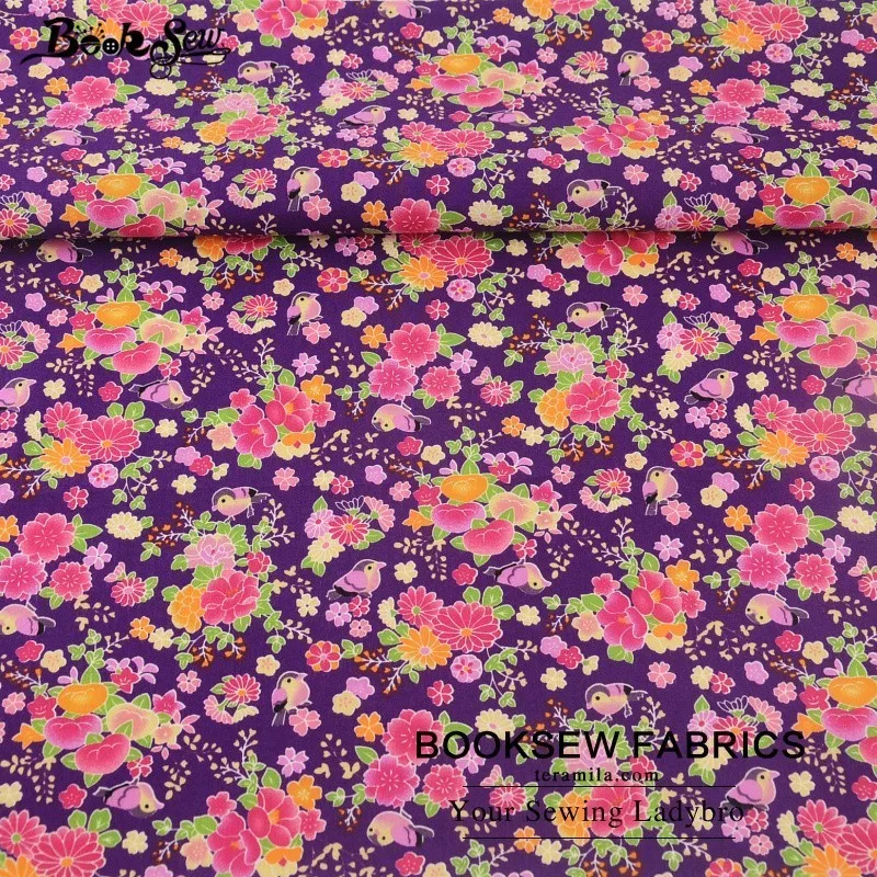 Booksew 100% хлопок поплин Ткань цветочный Рисунок Дизайн мягкие Вышивание фиолетовый