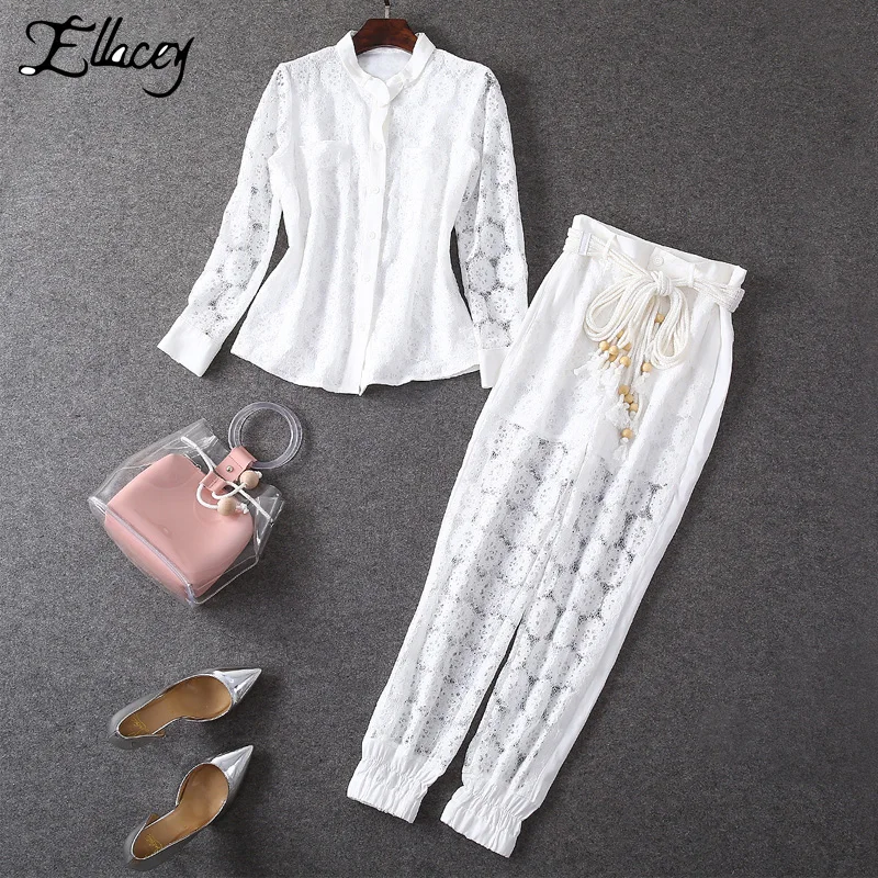 Ellacey модный костюм для подиума женский 2019 однобортный Кружевной Костюм с