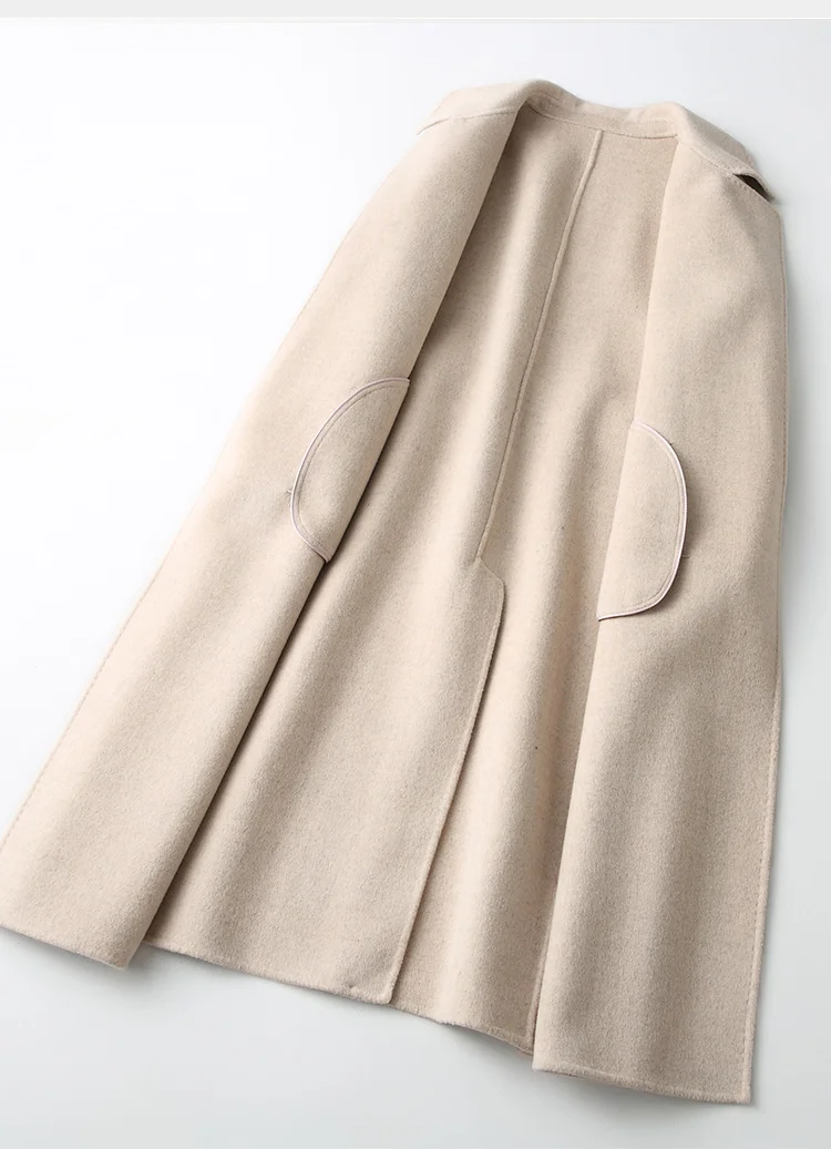 AYUSNUE Wool Coat Women Double Sided Long Wool Jacket Spring Autumn Overcoat Korean Abrigos Mujer Elegante M061 KJ2540