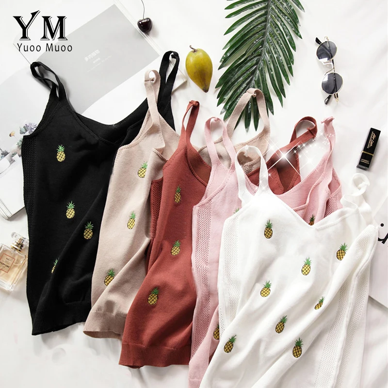 YuooMuoo Женская майка с вышивкой 2019 корейский стиль тонкий летний короткий топ