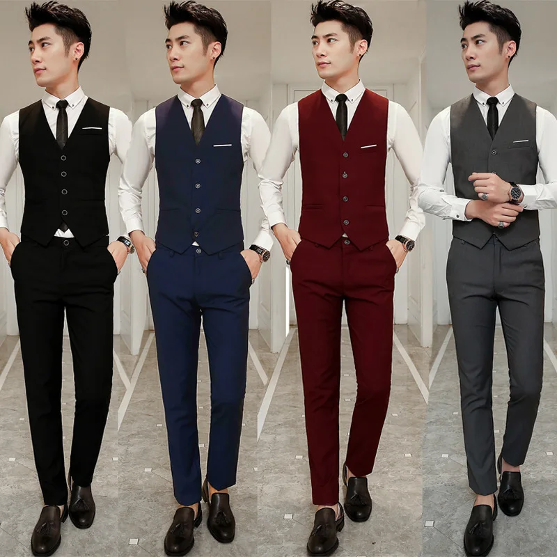 Сплошной цвет мужской Slim-Fit Жених Лучший человек свадебное платье корейский