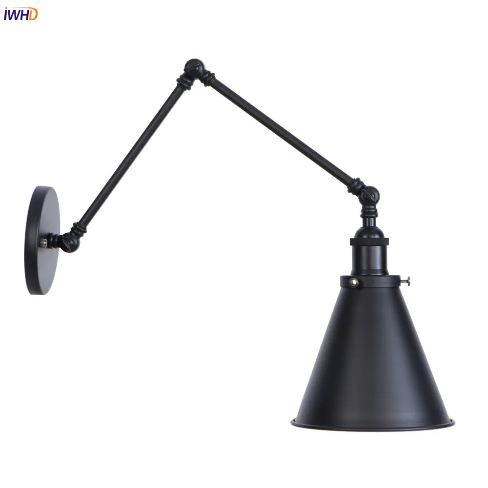 Goede IWHD Black Swing Lange Arm LED Wandlampen Slaapkamer Ijzer Wrount Loft Stijl Industriële Wandlamp Blaker LED Edison Thuis Verlichting