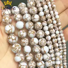 Круглые бусины из натурального белого золота бирюзовый камень