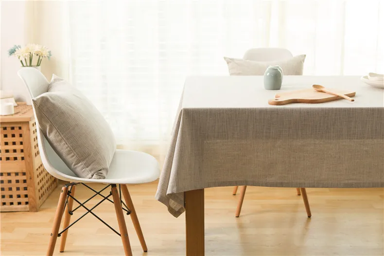 Cotton Linen Embroidery Table Cloth Solid Color Dining Table Cover Tablecloths for Rectangle Desk Outdoor 4 Optional Color