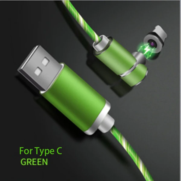 For Type-c-Green Sovawin 1 м Магнитный кабель Micro USB быстрая зарядка USB C 5A зарядное устройство для мобильного телефона светодиодный локоть для huawei для samsung для Iphone - Цвет: For Type-c-Green