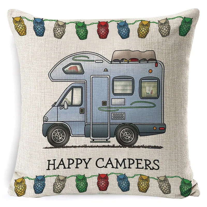 SLP0012-3 Льняная наволочка «Happy Camper», наволочка с надписью, наволочка с изображением автомобиля для дивана, спальни, украшения дома, 45 см* 45 см, cojines - Цвет: SLP0012-3