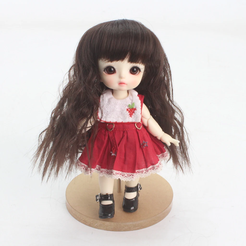 

MagiDeal 1/8 BJD Doll Full Wig Long Curly Hair Synthetic Mohair BJD Wigs for Dollfie Custom Dark Brown Mini BJD Doll Wigs