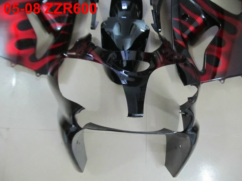 Набор пластиковых обтекателей для Kawasaki Ninja ZZR600 05 06 07 08 с красным пламенем 2005 2008