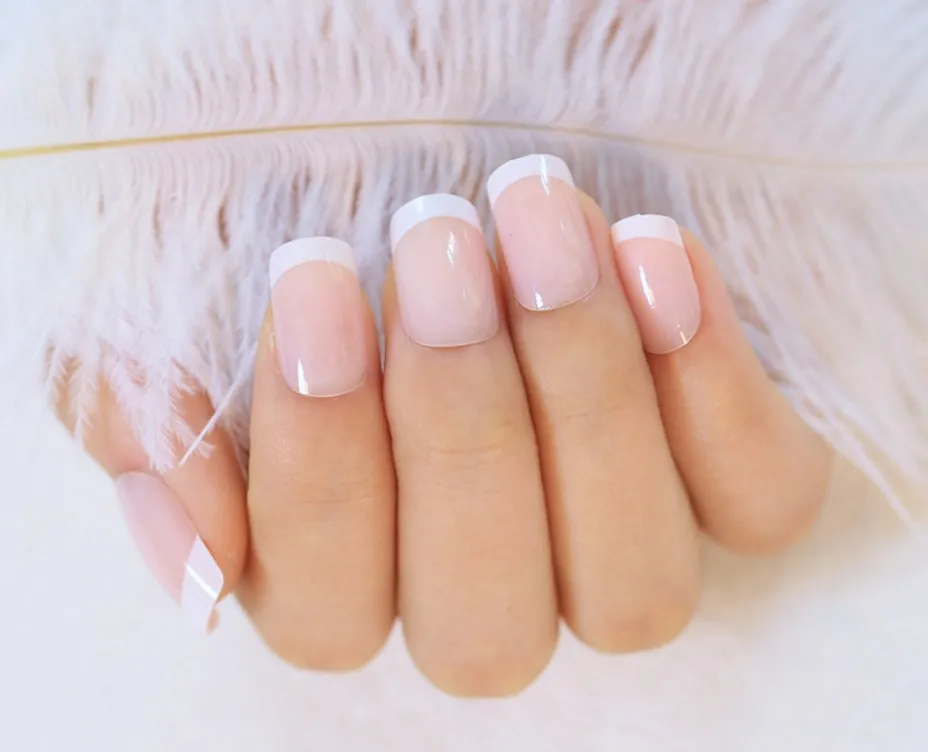 24 шт Акриловые французские накладные ногти кончики телесного цвета с кружевным