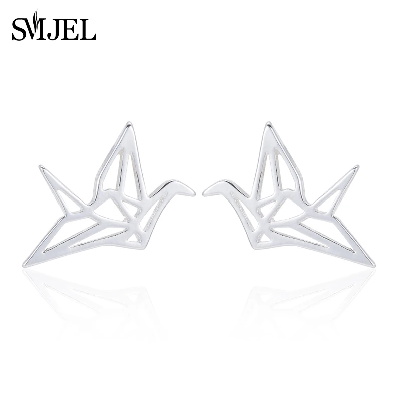 Женские серьги пусеты SMJEL элегантные в виде птиц и животных|origami crane earrings|animal stud