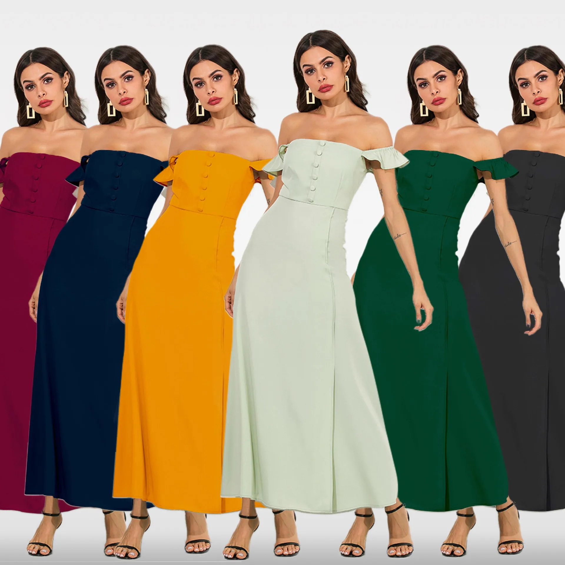 Платье с открытыми плечами макси открытой спиной элегантное женское платье