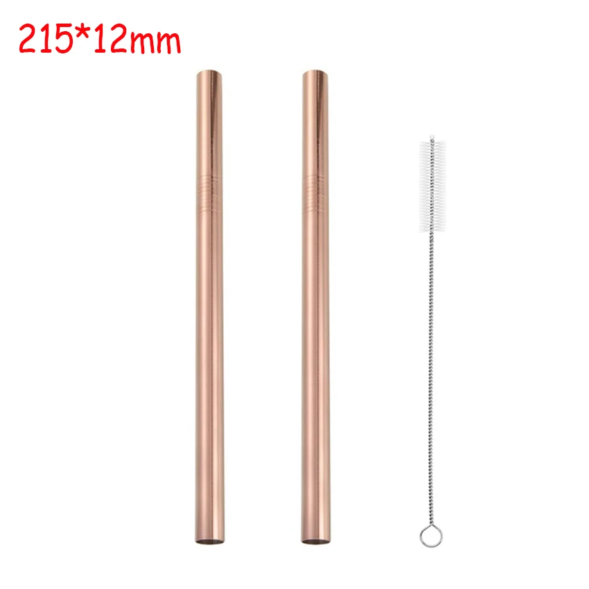 Rose gold 12mm 3Pc 3 шт. Экстра широкие красочные соломинки из нержавеющей стали прямые и изогнутые многоразовые фильтры с кисточкой DIY чайные, кофейные инструменты - Цвет: Rose gold 12mm 3Pc