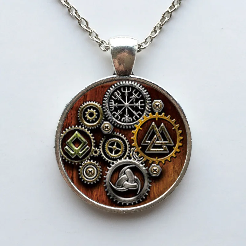 Viking символы вегвизир ожерелье в стиле стимпанк Стекло кабошон с фото | Украшения