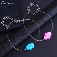 fashion hamsa hand bracelet for women simple blue pink transparent opal charms fatima bracelets cute lucky jewelry
