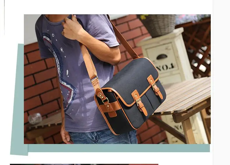 Фото Холщовая Сумка для камеры DV для Canon Nikon Sony Samsung Leica JVC повседневные стильные черные сумки №3