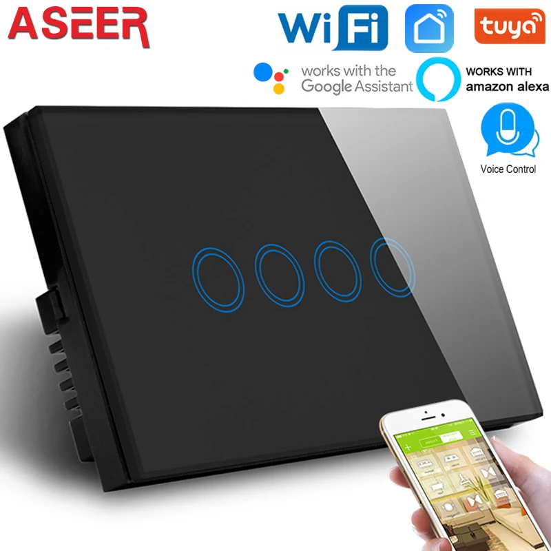 ASEER 1/2/3/4/8 Gang "Умный" настенный wi-fi-выключатель WI-FI, с украшением в виде кристаллов Стекло Беспроводной светильник переключатель, приложение Tuya WI-FI пульт дистанционного управления, с google alexa