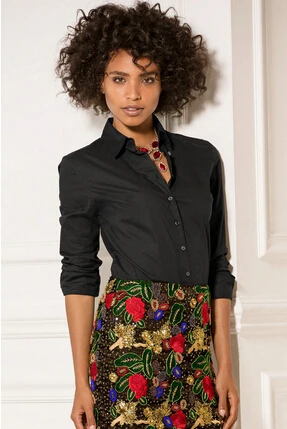 Женская приталенная рубашка с длинным рукавом белая в европейском и