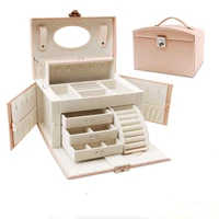 hot sale jewelry box pu leather jewelry storage box casket multi layer women jewelry container storage case with mirror quality