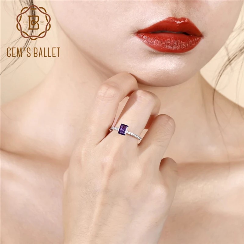 Gem's Ballet 1.03Ct кольцо с натуральным аметистом 925 пробы серебро сияющая огранка 5А драгоценный камень кольцо для женщин юбилей хорошее ювелирное изделие