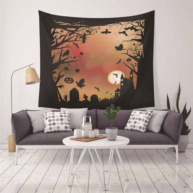 

Halloween Tapestry Printed Castle Bat Wall Hanging Throw Rug Home Decoration Bar Wall Bed Cover Blanket Table Cloth Picnic Mat