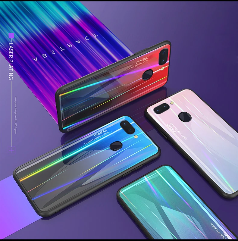 Чехол из закаленного стекла для OPPO R15 градиентный цвет Аврора Лазерная