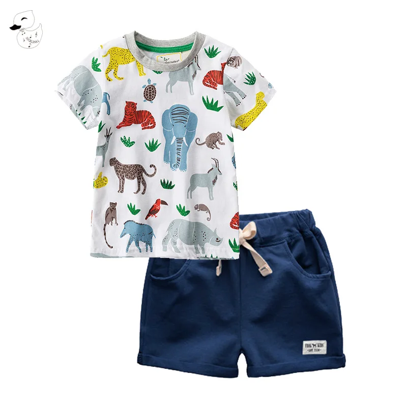 BINIDUCKLING Toddler Kids Clothes Sets Animal Printed T-shirts Shorts Summer Basic Cotton Boy Outfits Children's Clothing | Детская