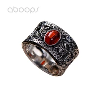 vintage 925 sterling silver double chinese dragons ring with garnet agate for men women13mmfree shipping