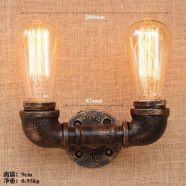 

Water Pipe Retro Vintage Wall Lamp With 2 Lights For Home Lighting Industrial Wall Light Wandlamp Lampen Aplique LED Murales