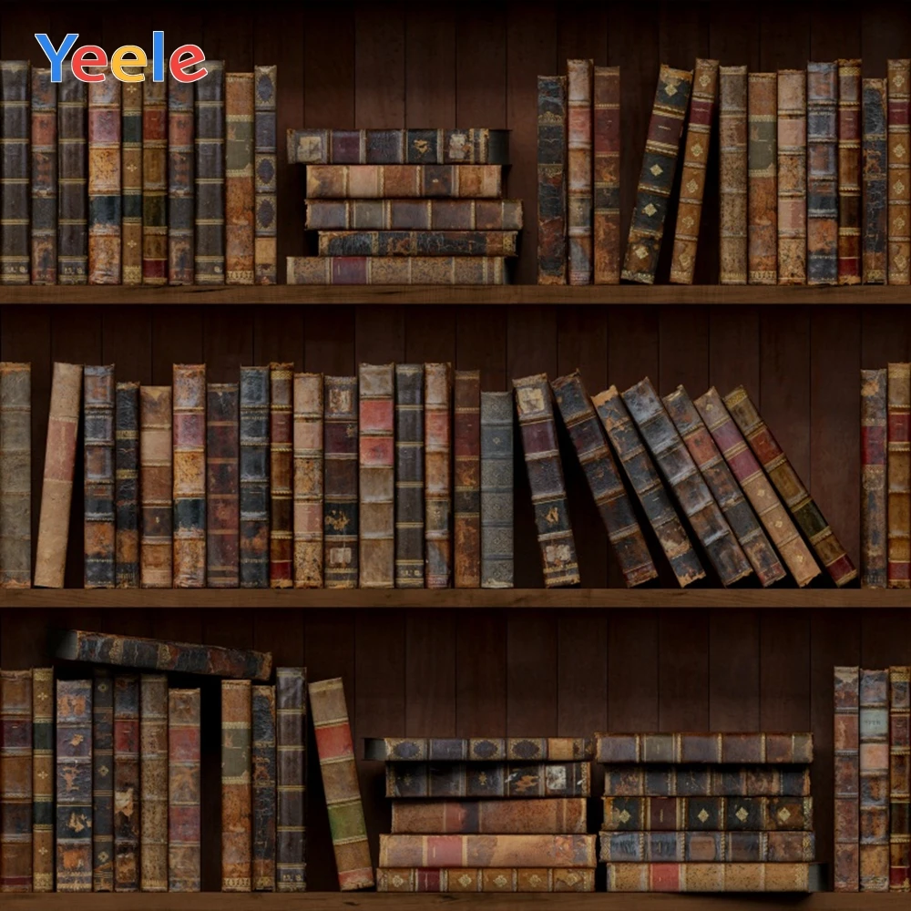 Фон для фотосъемки с изображением библиотеки старой деревянной книжной полки