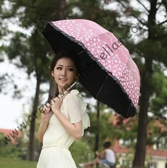 Superlight parasol 100%sunscreen UPF&gt50+ ladies'parasol 8k ribs black silver coating pocket UV protecting arched lacing | Дом и сад