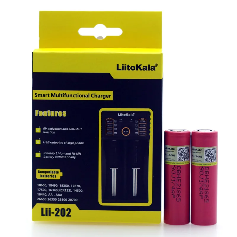 2 PCS Liitokala HE2 18650 20a 3.7V 2500 High Capacity rechargeable mAh battery for electronic cigarette +Liitokala LII-202 | Электроника