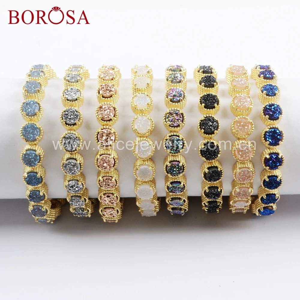 

BOROSA 1 шт. браслет из камня золотого цвета, женский браслет с двадцатью камнями Drusy Ювелирные изделия ZG0353
