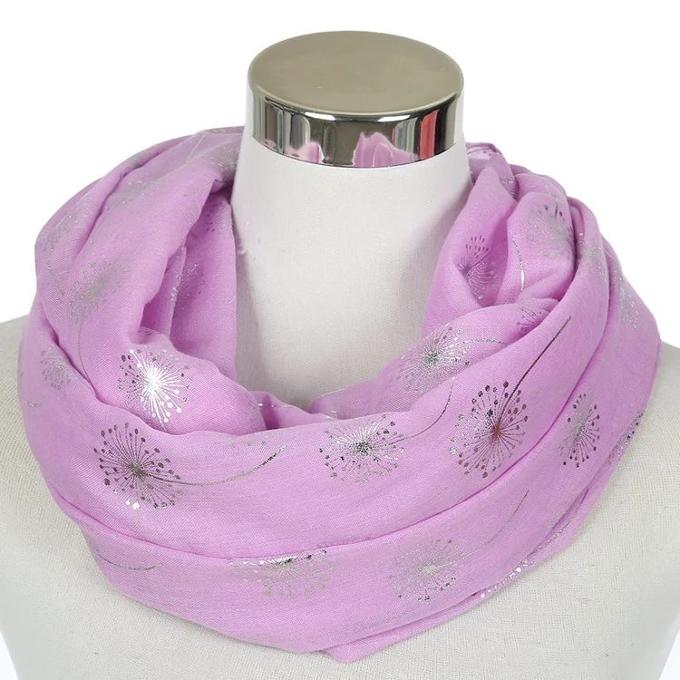 Light Purple FOXMOTHER новая мода белая серая блестящая бронзовая Фольга Серебряный Одуванчик шарф кольцо платок женские хиджаб шарфы Прямая поставка - Цвет: Light Purple