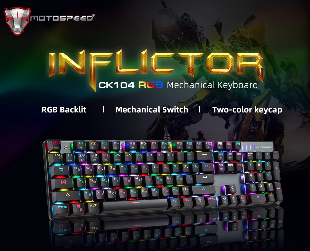 Русская/английская настоящая игровая механическая клавиатура Motospeed CK104 с RGB подсветкой 104 Клавиша синий/красный переключатель Проводная клавиатура для геймера
