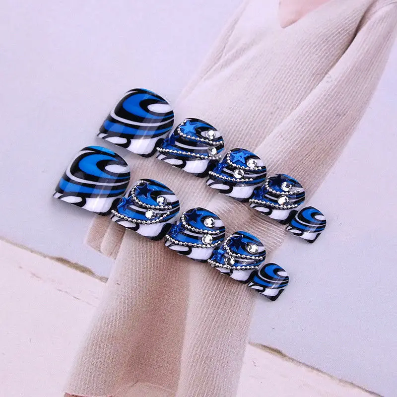 24 шт Серебряная цепочка Кристалл 3D украшение для ногтей наконечники синий белый