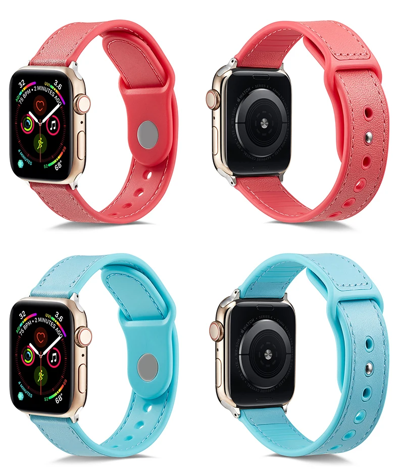 Кожа+ силикон correa для Apple Watch 4 ремешок 42 мм 38 мм 44 мм 40 мм браслет iwatch Band 3 2 аксессуары