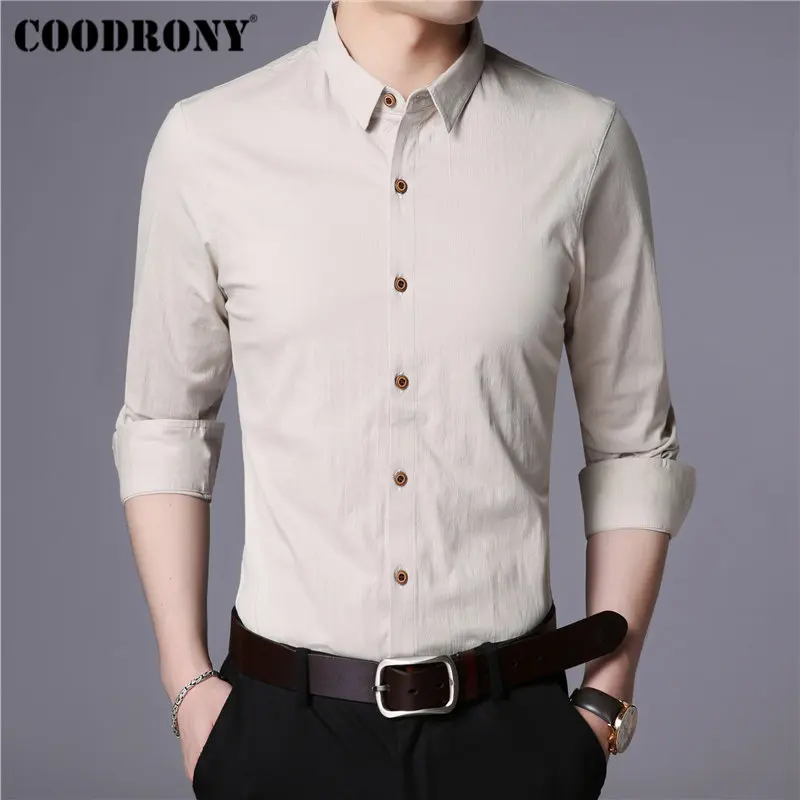 COODRONY, мужская рубашка, осень, Новое поступление, рубашка с длинным рукавом, мужская, чистый цвет, Бизнес Стиль, повседневные рубашки, мягкий хлопок, Camisa Masculina 96022
