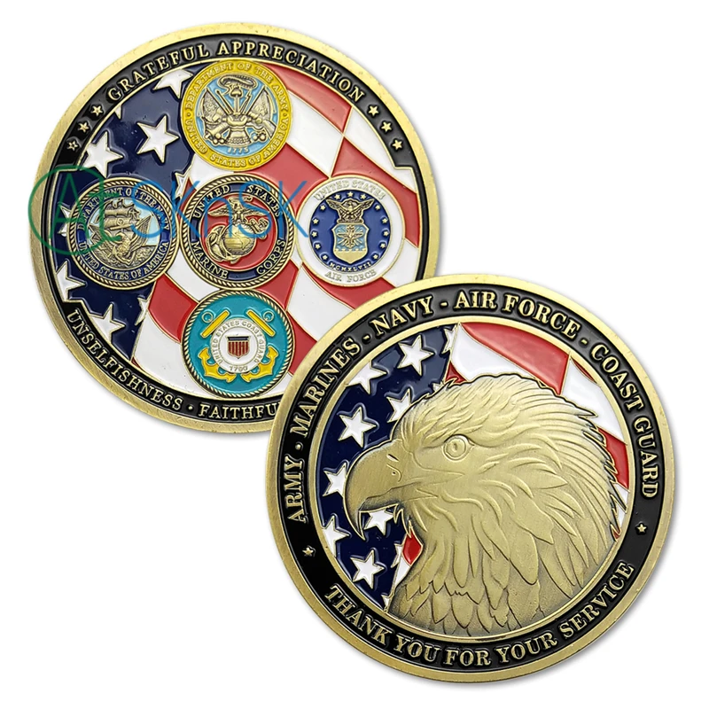 

50pcs/lot U.S. Army Marines Navy Air Force Coast Guard Challenge Coin Thank You for Your Service Commemorative Coins Collectible